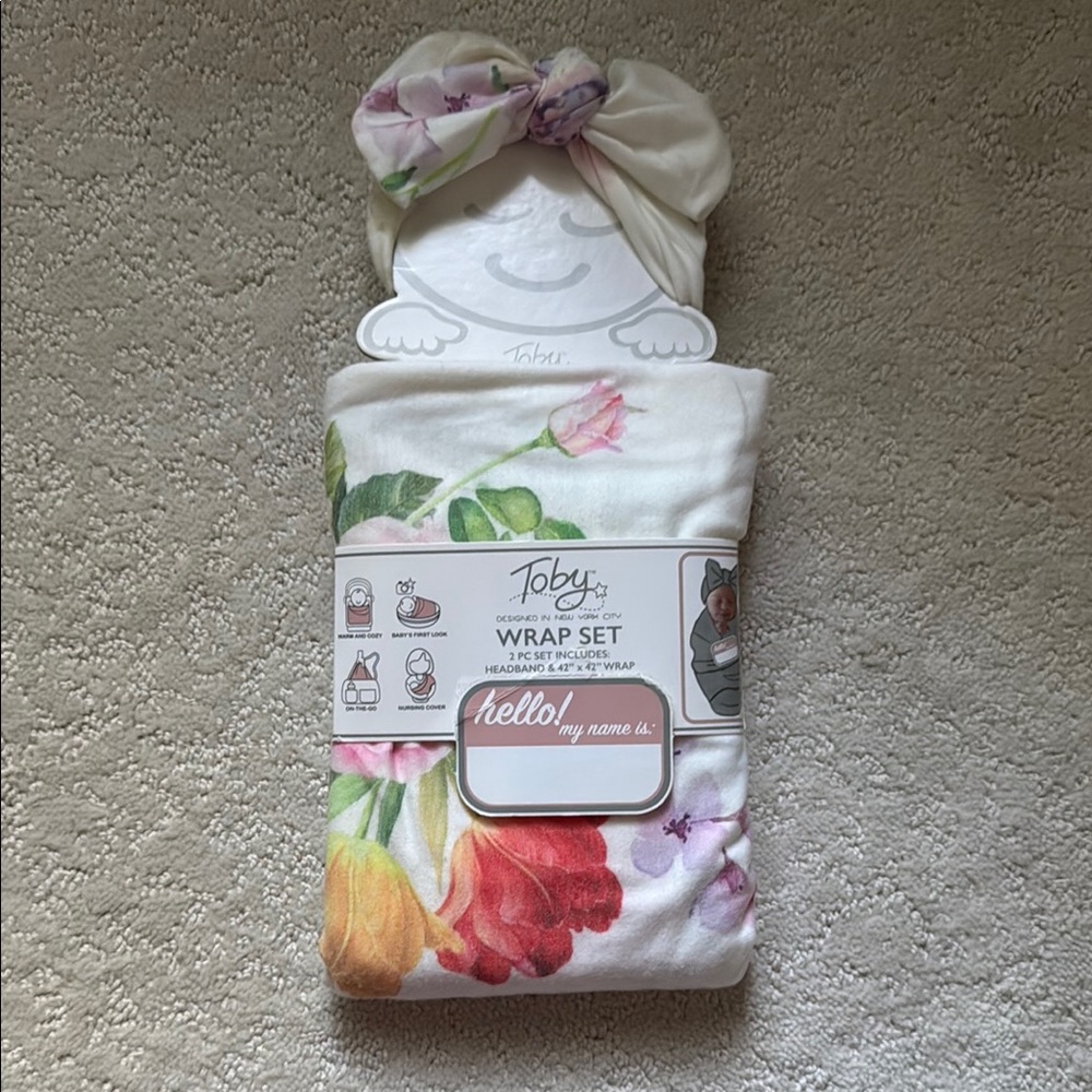 Kids Floral Wrap Set - White and Multicolor wrap and headband